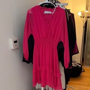 Emma & Michele Fuchsia Ruffle V-Neck Dress